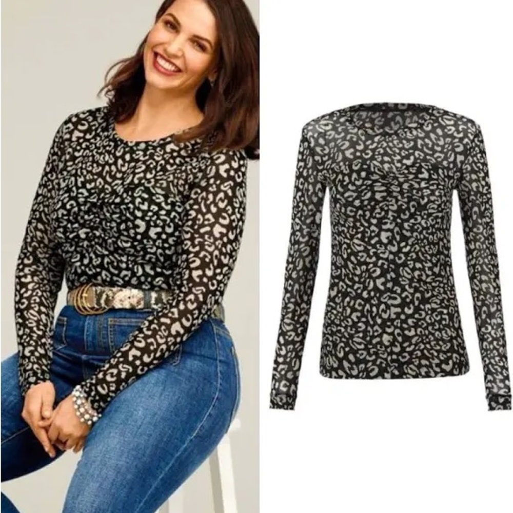 Cabi Sweetheart Top Size Medium Style #4163‎  Black Ivory Animal Print